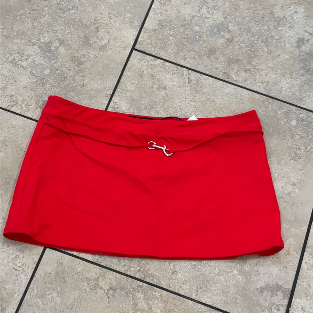 Lioness Red Mini Skirt with Front Hardware Detail
